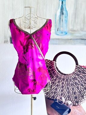Gottex Pink Wrap One Piece Swimsuit Size 16 Luxury Resort Pool to Bar